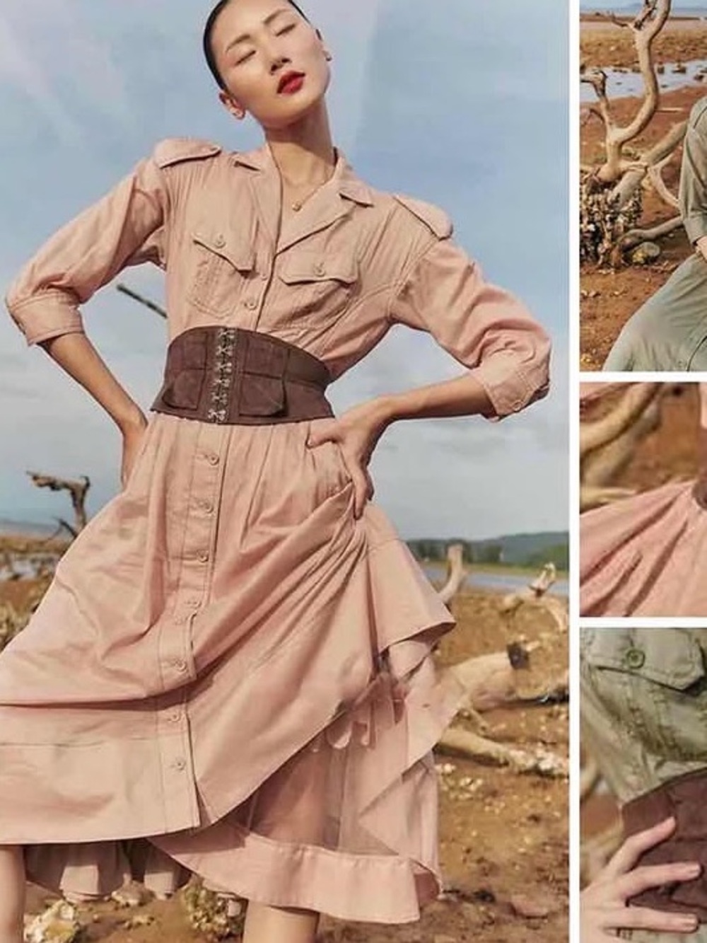 Byron Lars Dusty Rose Shirt Dress with Blush Waist Tie